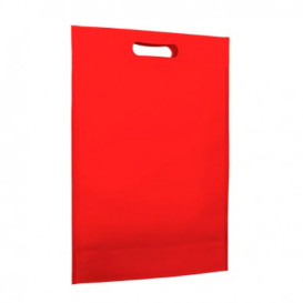 Saco Não Tecido com Asas Vazadas Vermelho 30+10x40cm (200 Uds)