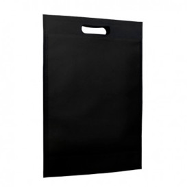 Saco Não Tecido com Asas Vazadas Preto 30+10x40cm (200 Uds)