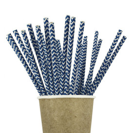 Palhinha Direita Papel Azul Branco Ø6mm 20cm (100 Uds)