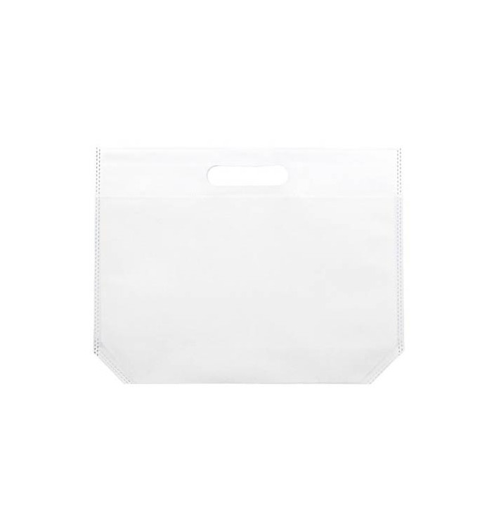 Saco Não Tecido com Asas Vazadas Branco 34+8x26cm (25 Uds)