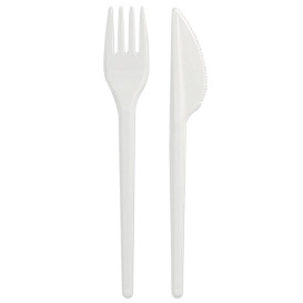 Conjunto Talheres Garfo e Faca Branco (500 Uds)
