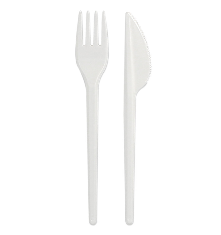 Conjunto Talheres Garfo e Faca Branco (500 Uds) Conjunto Talheres Garfo e Faca Branco (500 Uds)