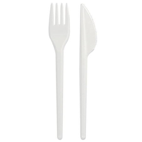Conjunto Talheres Garfo e Faca Branco (25 Uds)