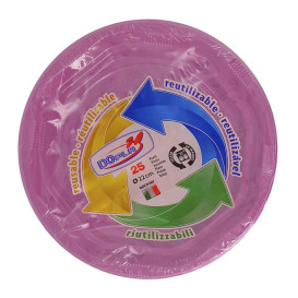 Prato Profundo Rigido Redondo Octogonal Plastico PS Rosa Ø220 mm (25 Unidades)