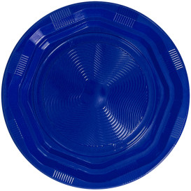 Prato Profundo Rigido Redondo Octogonal Plastico PS Azul Ø220 mm (25 Unidades)