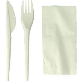 Conjunto Garfo, Faca e Guardanapos Amido Milho PLA (100 Uds)