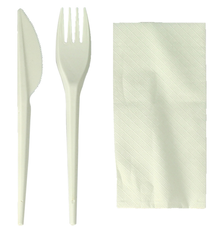 Conjunto Garfo, Faca e Guardanapos Amido Milho PLA (100 Uds) Conjunto Garfo, Faca e Guardanapos Amido Milho PLA (100 Uds)