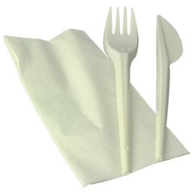 Conjunto Garfo, Faca e Guardanapos Amido Milho PLA (300 Uds)