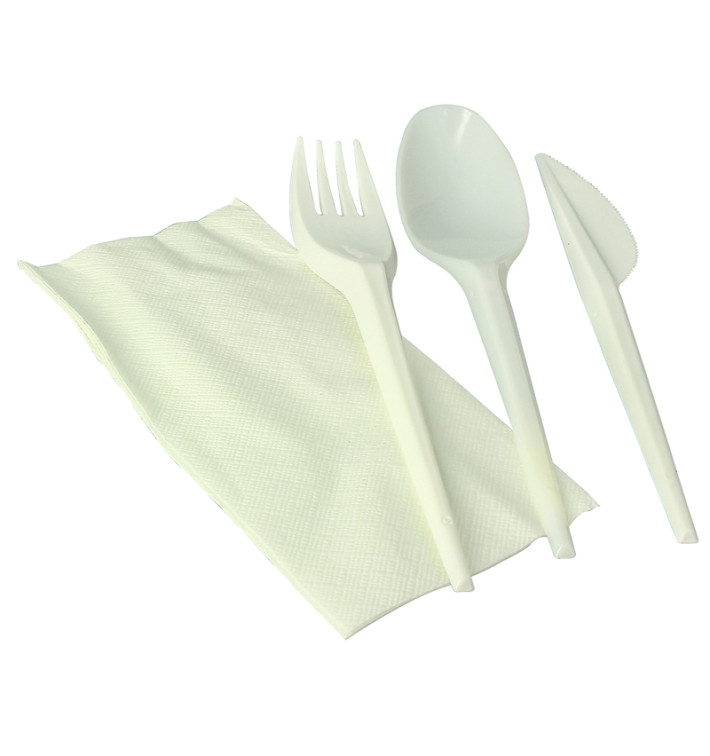 Conjunto Colher, Garfo, Faca e Guardanapos Amido Milho PLA (100 Uds) Conjunto Colher, Garfo, Faca e Guardanapos Amido Milho PLA (100 Uds)