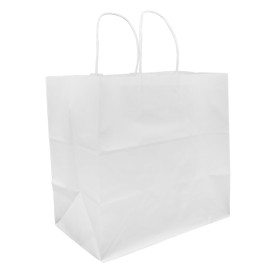 Bolsa Papel Kraft Branco con Asas 80g 30+18x29cm (25 Uds)