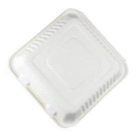 Embalagem Cana-de-açúcar com PLA Branco 23x23x7,5cm (50 Uds)