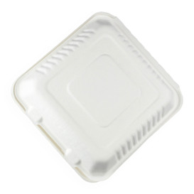 Embalagem Cana-de-açúcar com PLA Branco 23x23x7,5cm (200 Uds)