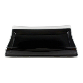 Bandeja Retang. Preto com tampa PET 12x22cm (120 Uds)