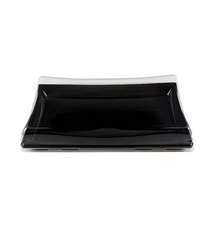 Bandeja Retang. Preto com tampa PET 12x22cm (120 Uds) Bandeja Retang. Preto com tampa PET 12x22cm (120 Uds)