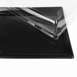 Bandeja Retang. Preto com Tampa PET 16x22cm (15 Uds)