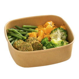 Terrina Quadrada de Cartão Kraft 500ml 13x13x5,6cm (50 Uds)