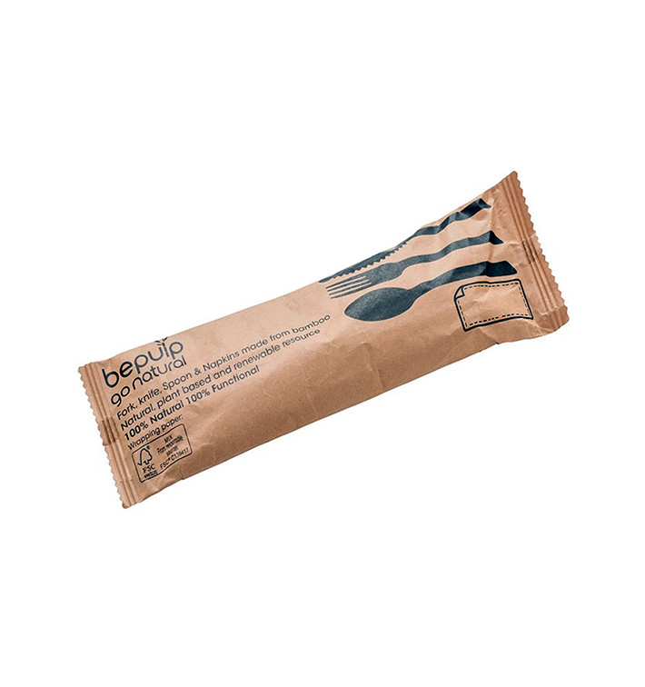 Conjunto de Talheres de Bambu com Guardanapo 3Pcs (50 Sets) Conjunto de Talheres de Bambu com Guardanapo 3Pcs (50 Sets)