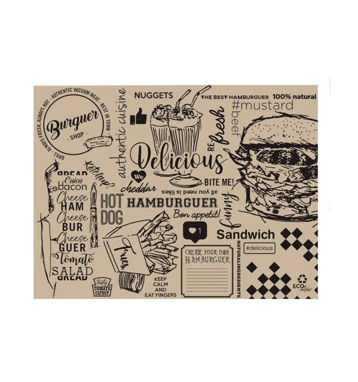 Toalhete de Mesa de Papel Kraft "Burguer" 30x40cm 40g/m² (1.000 Uds) Toalhete de Mesa de Papel Kraft "Burguer" 30x40cm 40g/m² (1.000 Uds)