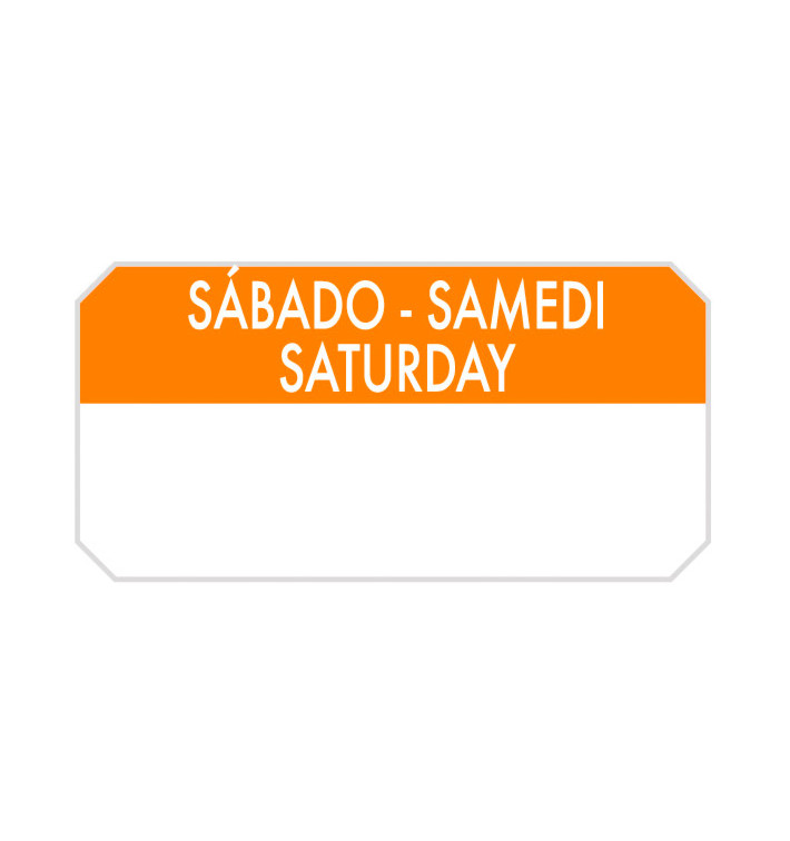 Rolo Adesivo Retangular "Saturday" 5x2,5cm (1.000 Uds) Rolo Adesivo Retangular "Saturday" 5x2,5cm (1.000 Uds)