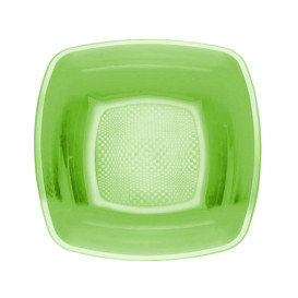 Prato Plastico Fundo Verde Limão Square PP 180mm (25 Uds)