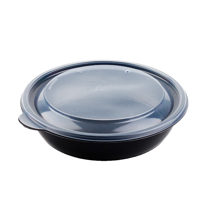 Embalagem PP Preto com tampa 1000ml Ø19x5cm (90 Uds) Embalagem PP Preto com tampa 1000ml Ø19x5cm (90 Uds)