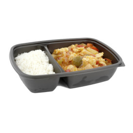 Embalagem PP Preto 2 C com tampas 1300ml 28x20cm (15 Uds)