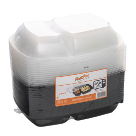 Embalagem PP Preto 2 C com tampas 1300ml 28x20cm (15 Uds)