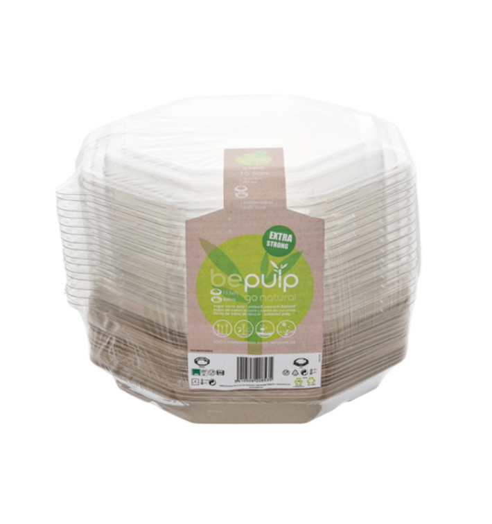 Embalagem Cana-de-açúcar Octogonal com tampas 830 ml 23x23cm (90 Uds) Embalagem Cana-de-açúcar Octogonal com tampas 830 ml 23x23cm (90 Uds)
