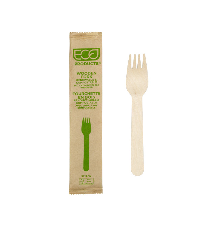 Garfo em Madeira Descartável Enfundado 16cm (500 Uds) Garfo em Madeira Descartável Enfundado 16cm (500 Uds)