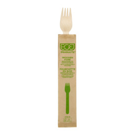 Garfo em Madeira Descartável Enfundado 16cm (500 Uds)