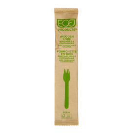 Garfo em Madeira Descartável Enfundado 16cm (500 Uds)