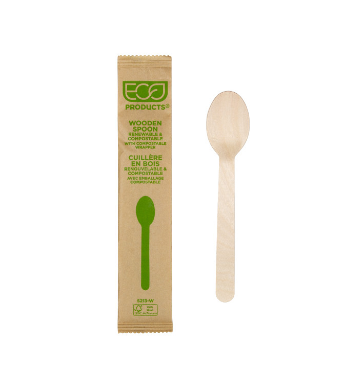 Colher em Madeira Descartável Enfundado 16cm (25 Uds) Colher em Madeira Descartável Enfundado 16cm (25 Uds)
