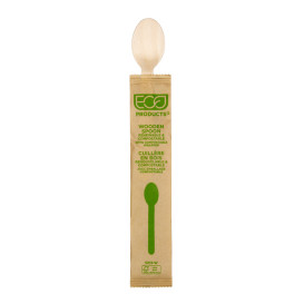 Colher em Madeira Descartável Enfundado 16cm (500 Uds)