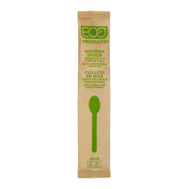Colher em Madeira Descartável Enfundado 16cm (500 Uds)