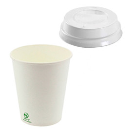 Copos de Cartão 6Oz/180 ml Branco + Tapa Ø7,0cm (1.000 Uds)