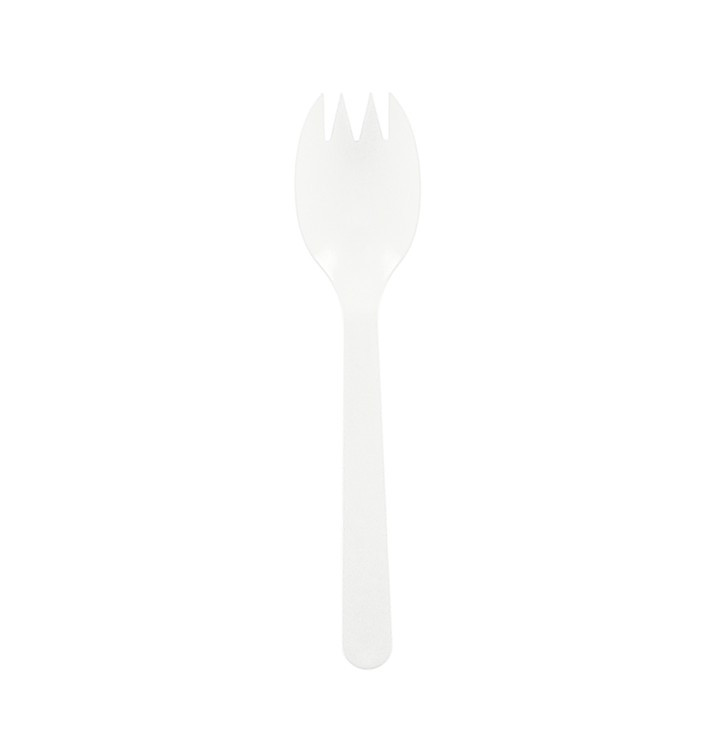 Garfo de Plástico SPORK PS Branco 123 mm (500 Uds) Garfo de Plástico SPORK PS Branco 123 mm (500 Uds)