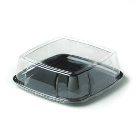 Bandeja Plastico Rigido Quadrada Preto com Tampa 27x27cm (5 Uds)