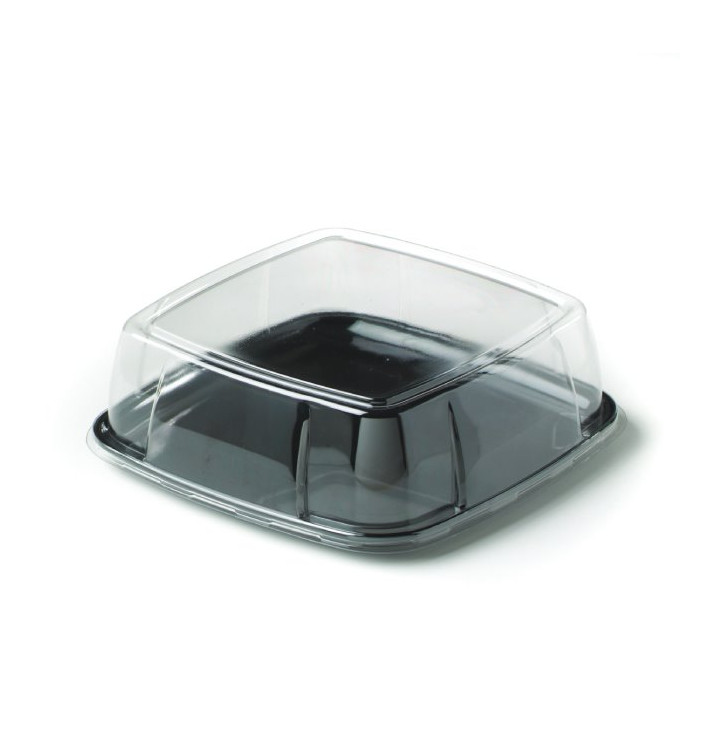 Bandeja Plastico Rigido Quadrada Preto com Tampa 27x27cm (5 Uds)