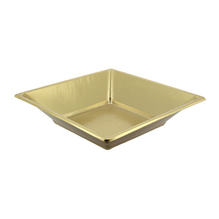 Prato Plástico Fundo Quadrado Ouro 180mm (300 Uds)