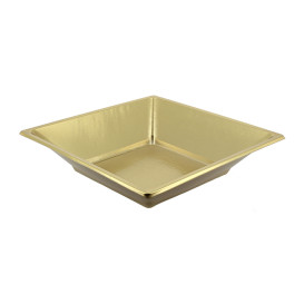 Prato Fundo Quadrado de Plastico Ouro 180mm (25 Uds)
