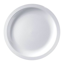 Prato Plastico Raso Branco Round PP Ø185mm (50 Uds)