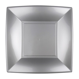 Prato Plastico Raso Cinza Nice PP 230mm (25 Uds)