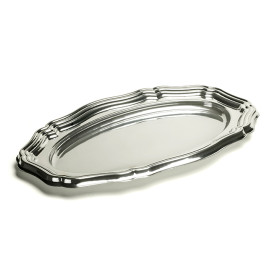 Bandeja Plastico Luxo Oval Prata 40x27 cm (5 Uds)