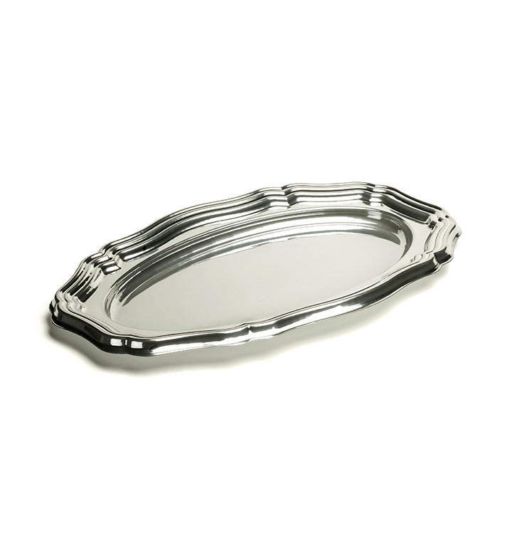 Bandeja Plastico Luxo Oval Prata 40x27 cm (5 Uds) Bandeja Plastico Luxo Oval Prata 40x27 cm (5 Uds)