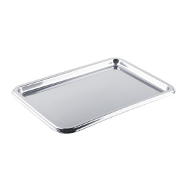 Bandeja Plastico Luxo Retang. Prata 35x24cm (50 Uds)