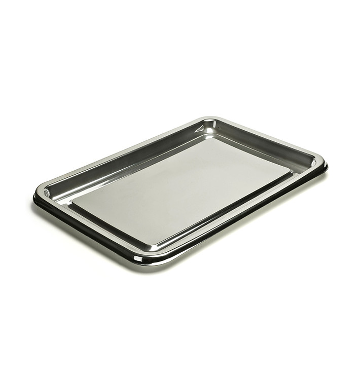 Bandeja Plastico Luxo Retang. Prata 55x37cm (50 Uds)