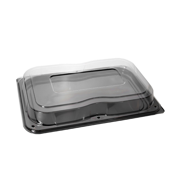 Bandeja Retang. Preto com Tampas PET 55x37cm (5 Uds) Bandeja Retang. Preto com Tampas PET 55x37cm (5 Uds)