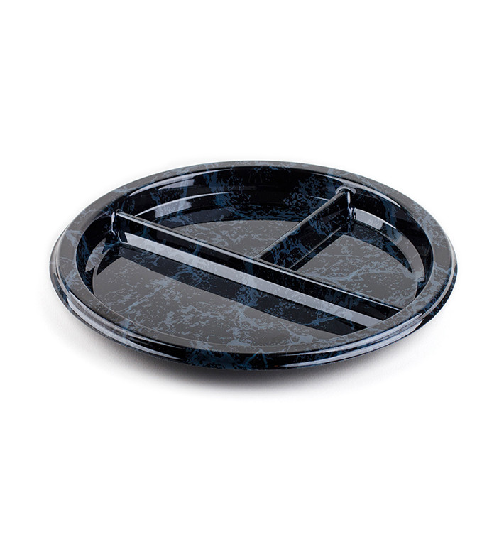 Prato Plastico Redondo 3 Compar. Marmore 26cm (250 Uds) Prato Plastico Redondo 3 Compar. Marmore 26cm (250 Uds)