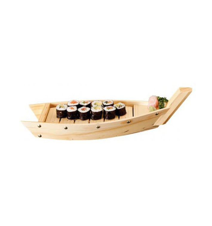 Bandeja Barco para Sushi de Madeira 44x13x11cm (1 Ud) Bandeja Barco para Sushi de Madeira 44x13x11cm (1 Ud)