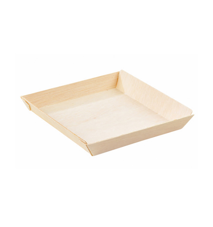 Prato Quadrado de Madeira 13x13x2cm 500ml (100 Uds) Prato Quadrado de Madeira 13x13x2cm 500ml (100 Uds)